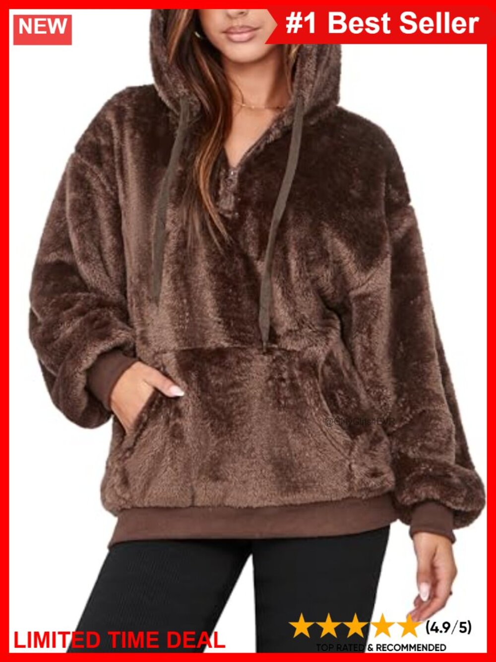 Sherpa Fleece Hoodie Oversized Pullover Sweatshirt 1/4 Zip Women